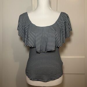 Jolie Navy and Cream Flutter Sleeve Blouse